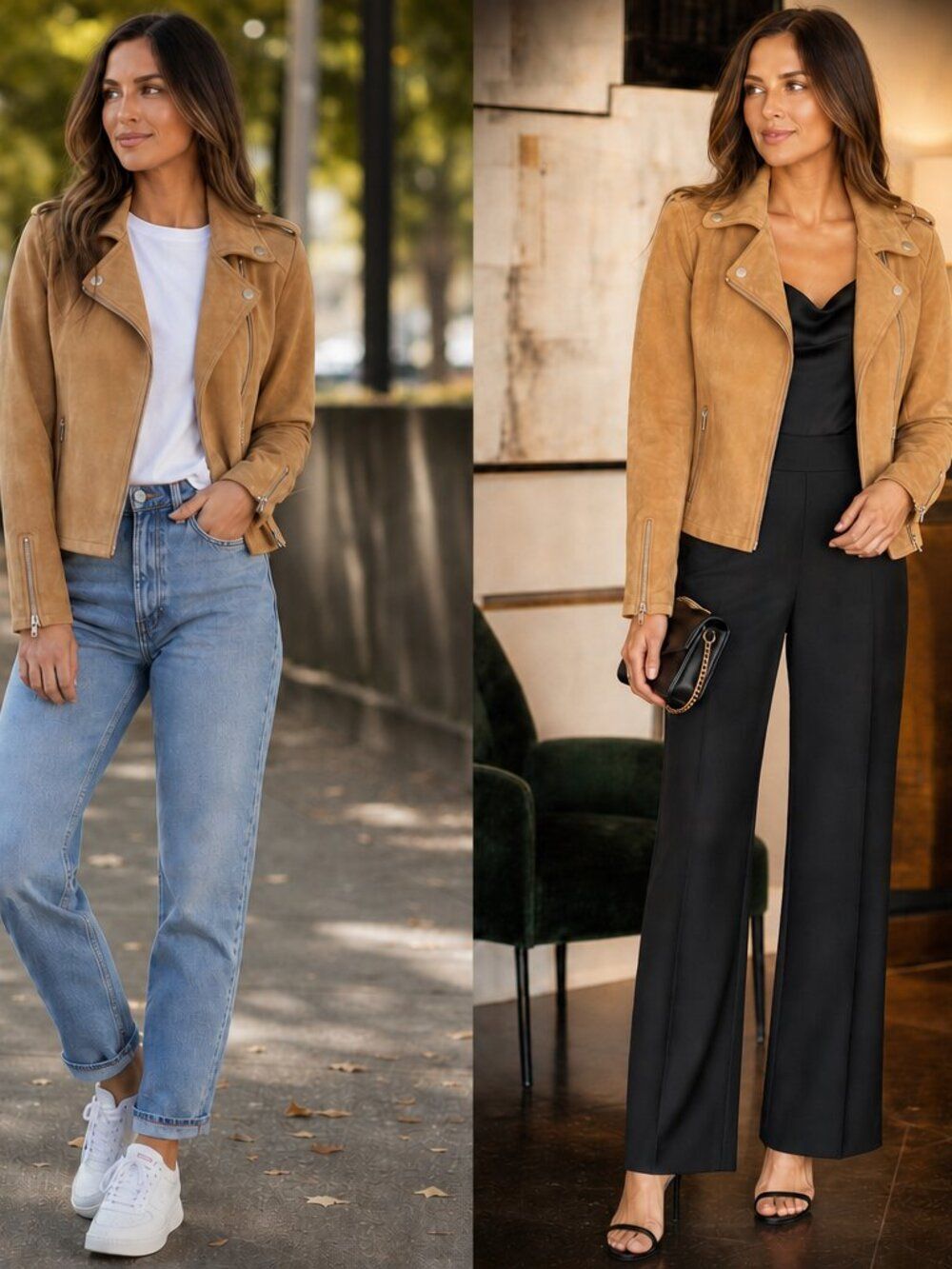 Solitaire Tan Suede‑Look Moto Jacket • Size M • EUC